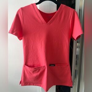 Jaanuu Bright Coral V-Neck Short Sleeve Top Scrubs